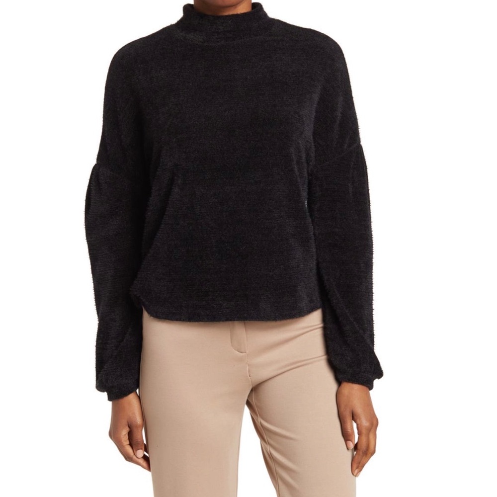 Anthropologie’s Sanctuary Eyelash Knit Black Baloon Sleeves Sweater Size XL NWT